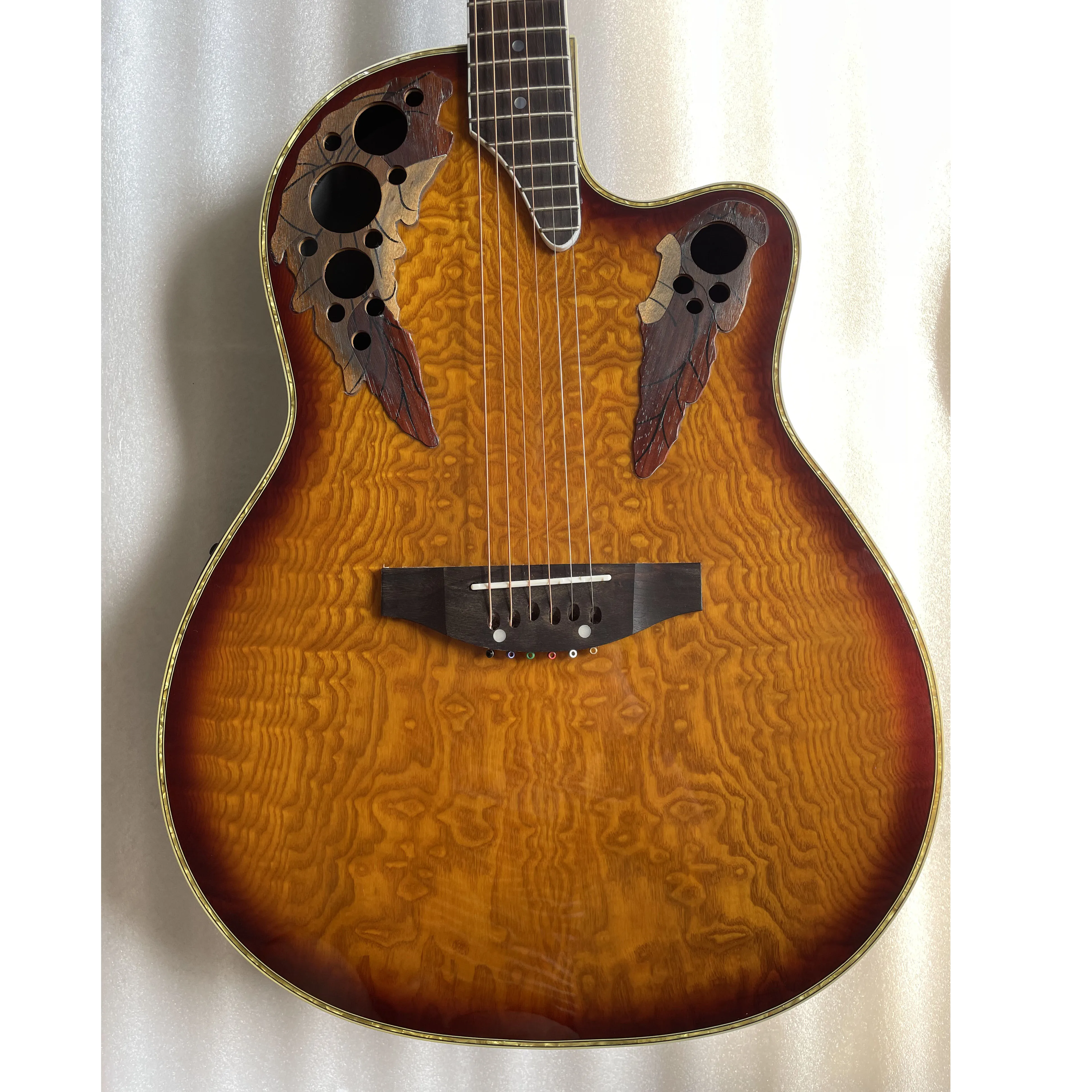 Facrory Stock 6 String Turtle back design 41 Inch Electric Acoustic Guitar With EQ Sunset Waterwave Pattern Panal