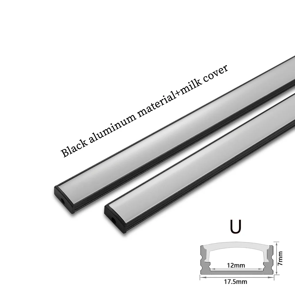 Czarna okładka 1-30 sztuk/opakowanie profil aluminiowy LED kształt 0.5 m/sztuka U/V nadaje się do 8-12mm LED listwa oświetleniowa kanał obudowy