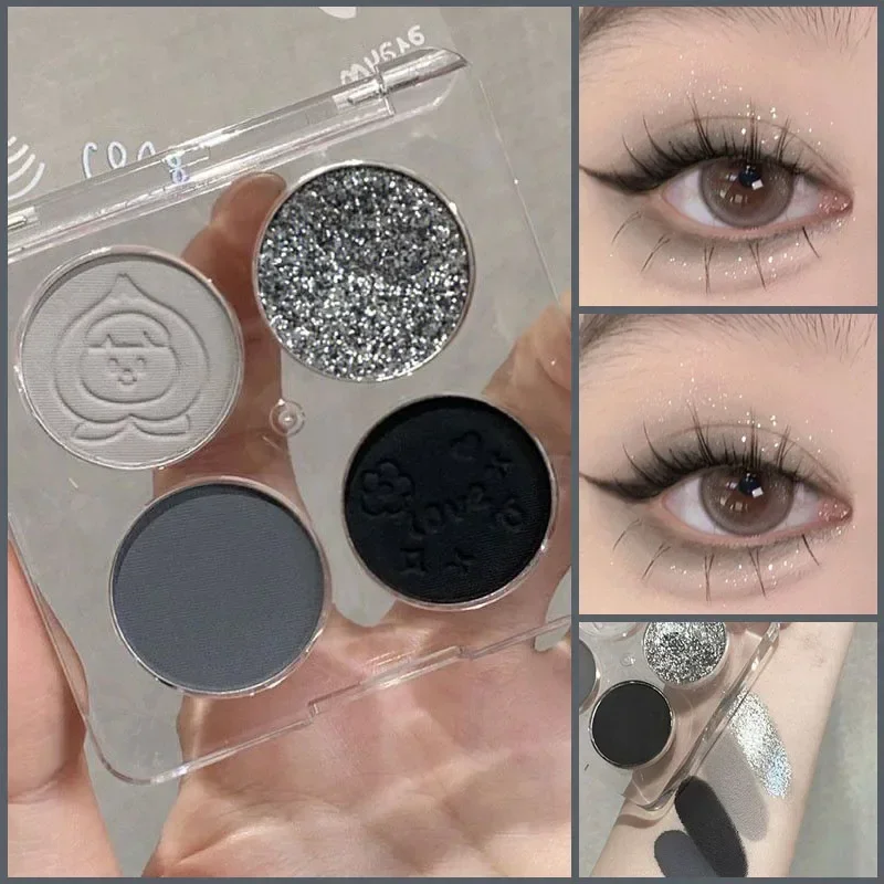 1pc schwarzer Punk geräuchert 4 Farben Lidschatten silbergrau Perle matt schwarz Halloween ins erschwing liche Lidschatten Palette Make-up Kosmetik