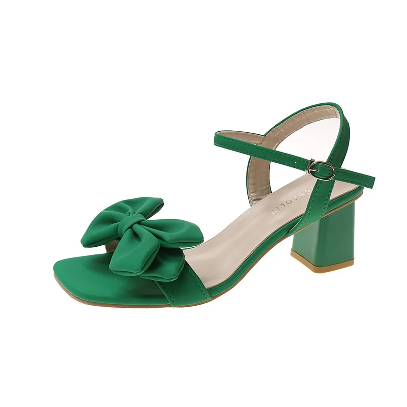 Large Solid Color Open-toe Sandals Women 2024 Summer New One-line Buckle Fashion Temperament Bow Knot Comfortable Women\'s Shoes