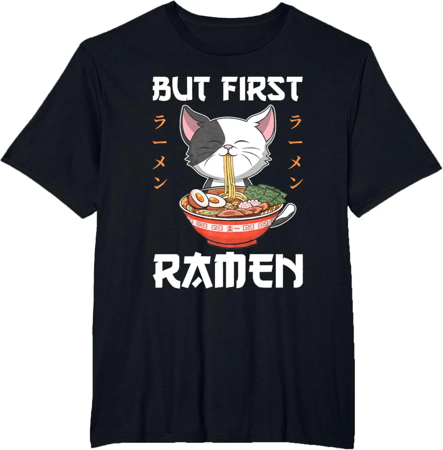 

Ramen Cat Graphic Print Summer Luxury Brand Pure Cotton Men's and Women's T-shirt Short Sleeve Street Fashion Trend Clothing