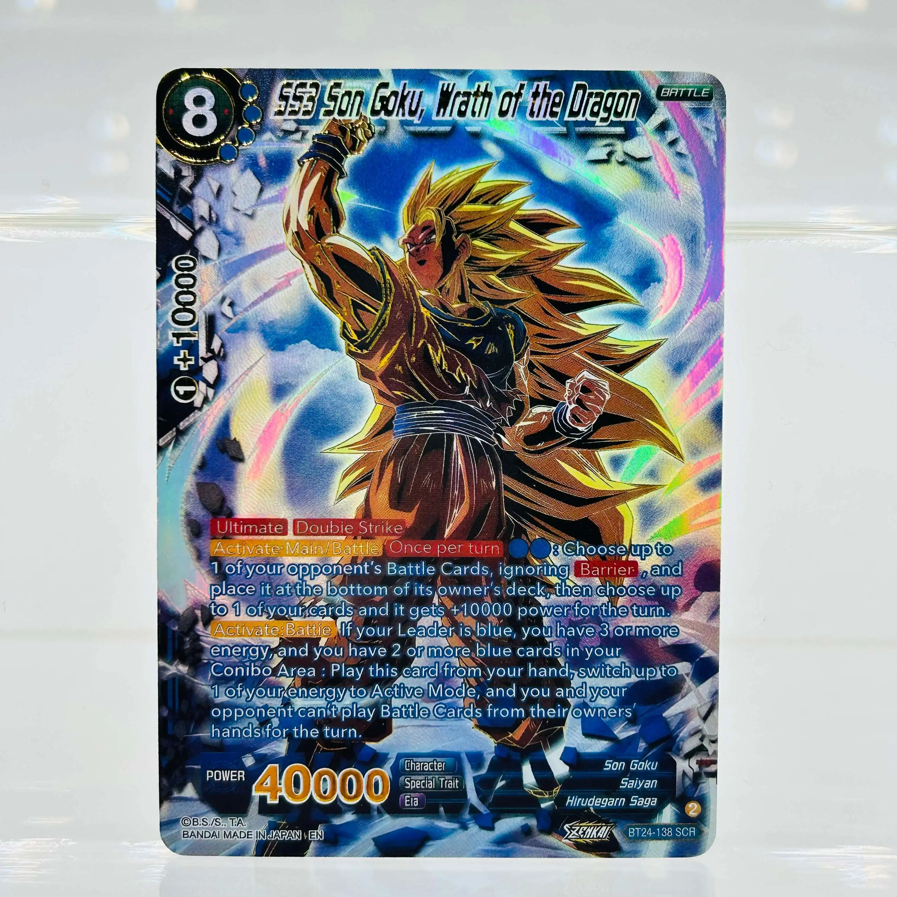 

Коллекционная карта Dragon Ball Super TCG BT24-138 SCR SS3 Гоку с золотым фольгированием и текстурой, 10 камней, идеальное состояние (10 Gem Mint), 2024 год