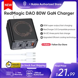 NUBIA Red Magic DAO 80W GaN Charger Fast Charger 2C 1A USB Wall Charger for Red Magic 8 Pro Iphone Nubia Z50 ZTE Axon40 Ultra