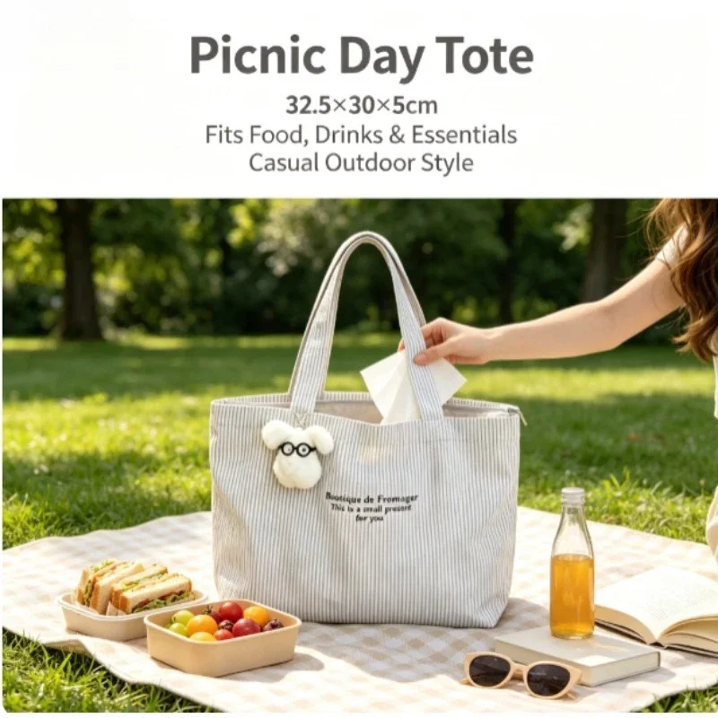 Large Capacity Canvas Bag, New Casual Striped Lazy Simple Commuter Tote Bag, Versatile Shoulder Tote image 6