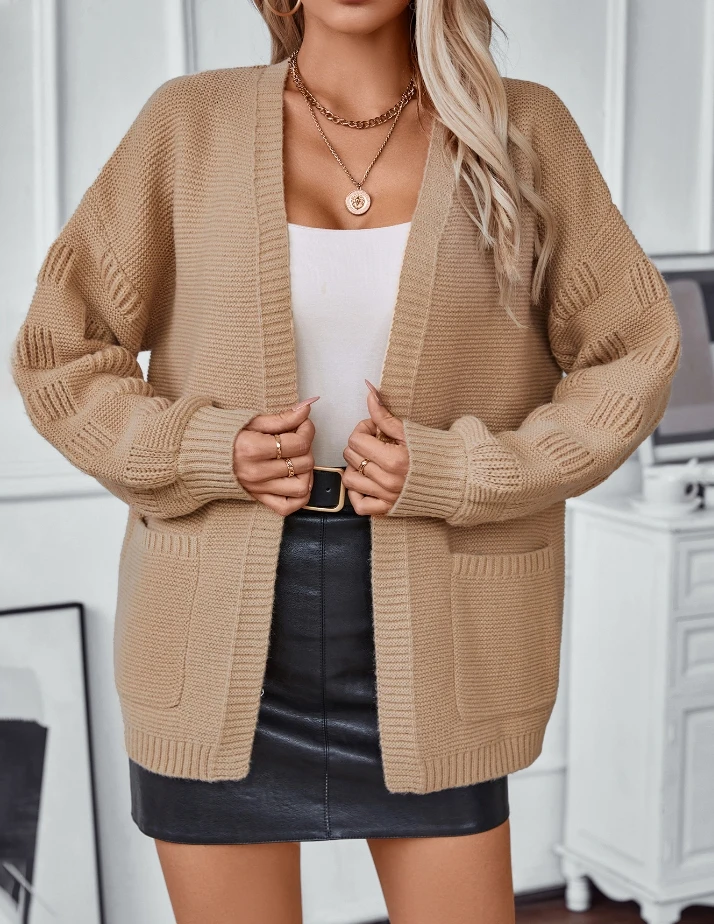 

Women's Coat 2024 Autumn Winter Latest Solid Cardigan Pocket Knit Cardigan Casual Loose Long Sleeved Open Front Sweater Jacket