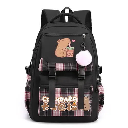 Mochilas escolares con estampado de té de burbujas para amantes del capibara Kawaii, mochila para estudiantes y adolescentes, mochilas escolares para niños y niñas, bolsas de capibara de dibujos animados