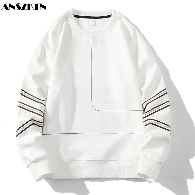 ANSZKTN The fall trend of men's crewneck primer simple printed long sleeve hoodie