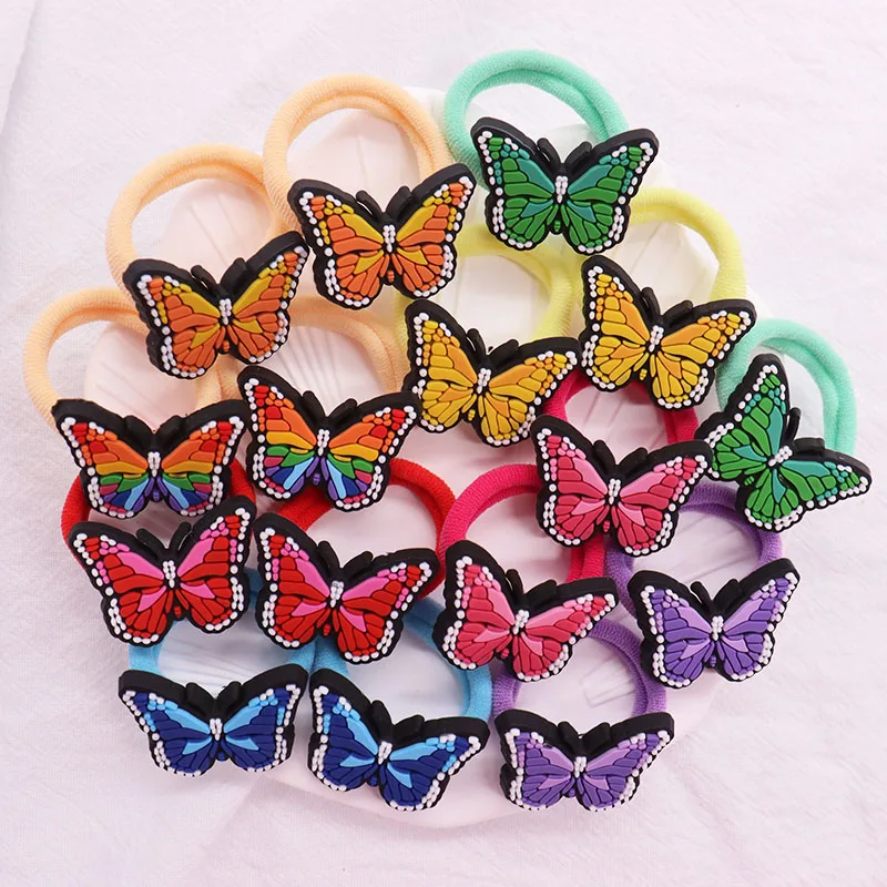 2Pcs/Set Kawaii Cartoon Animal Butterfly Headband Scrunchie Children\'s Elastic Bands For Girl Hair Accessorie Holiday Gift