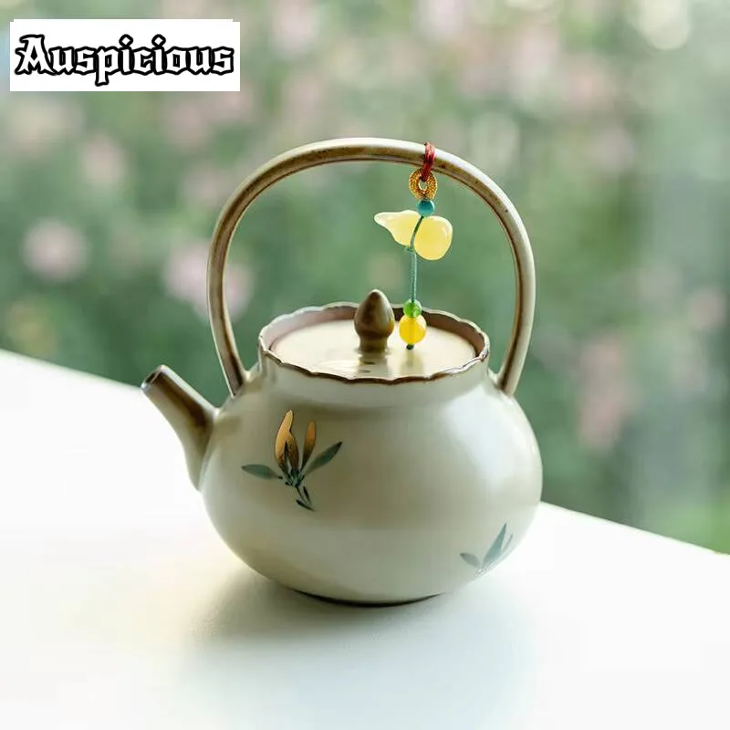 

125ml Antique Gold Painting Tea Pot Hand-painted Butterfly Orchid Kettle Ceramic Loop-handled Teapot Ancient Pot Tea Maker Gift