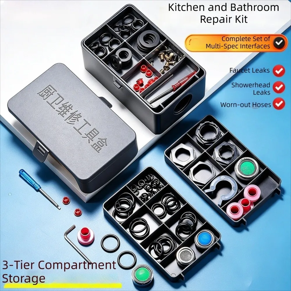 Multifunctional Kitchen and Bathroom Repair Accessories Box Rubber Fittings Metal Fittings Faucet Repair Kit Split Storage Tray