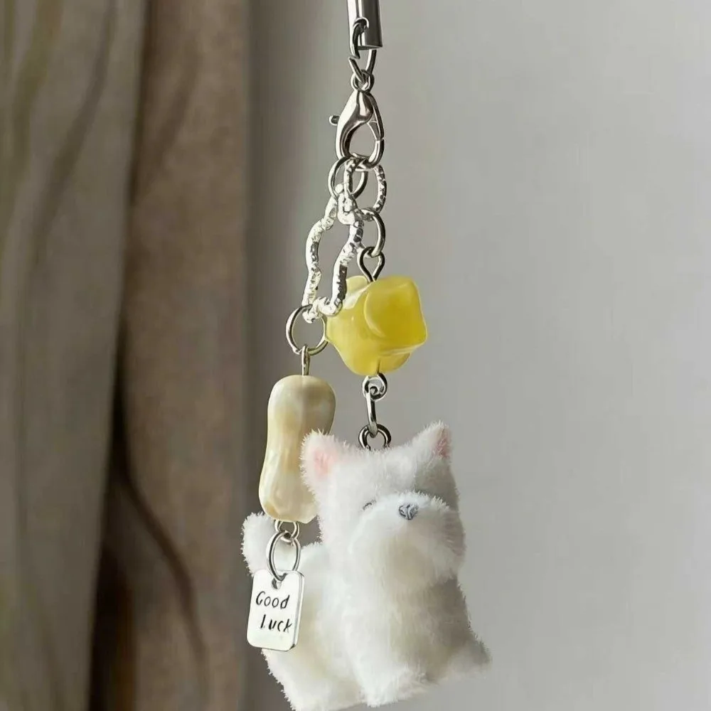 Gifts White Flocking Lamb Keychain with Yellow Star Soft Flocking Dog Keychain Lamb/Dog Dog Hanging Ornament Handbag Charm
