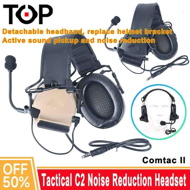 

TOP Тактическая гарнитура ComII C2 с шумоподавлением CS Wargame Стрельба Наушники Активный звукосниматель Охота PTT Kenwood Удобные