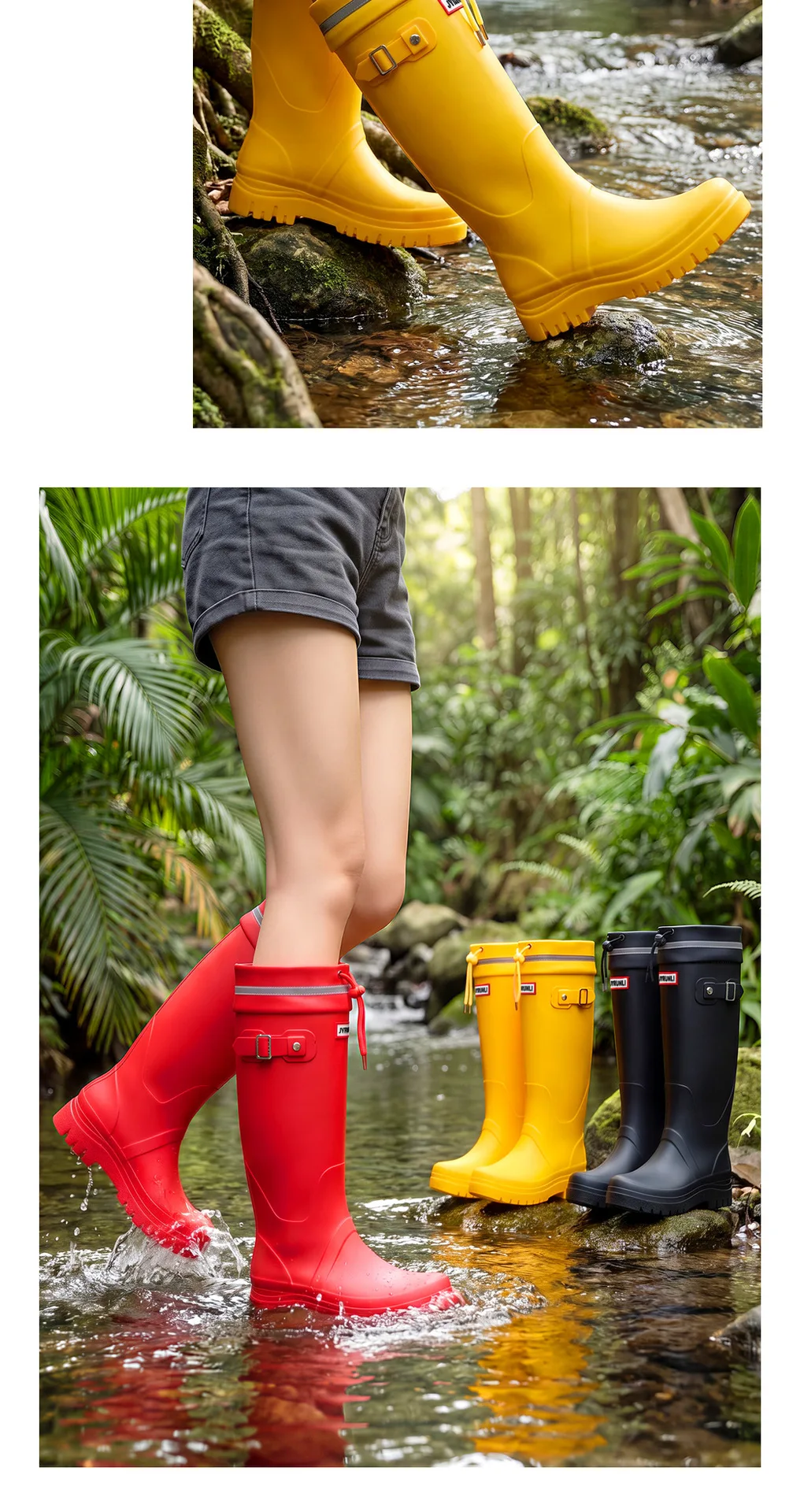 2026 Damen-Mode-High-Top-Regenstiefel mit verstellbarem Kordelzug und Schnalle, rutschfest, wasserdicht, für Outdoor-Wanderungen, Canyoning und Schlamm-Trekking – Detail 18