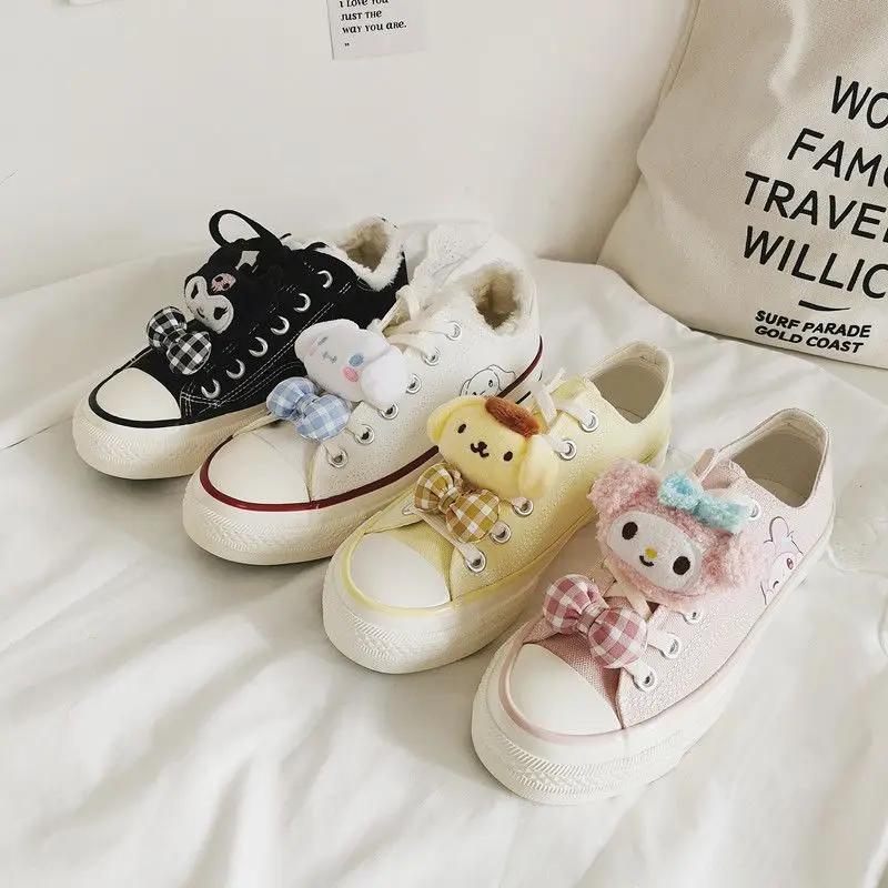 

Kawaii Kuromi My Melody Cinnamoroll PomPomPurin Sanrio Students Cute Cartoon Sneakers Children Flat Shoes Running Shoes for Kids