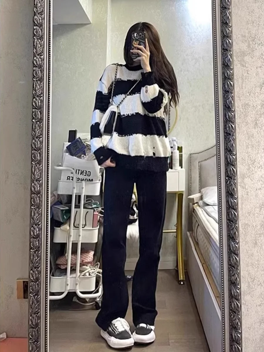 

Bla High Waist Straight Leg Jeans Women's Autumn Winter New Small Size High Street Dra Slimming Narrow Version e Tu...