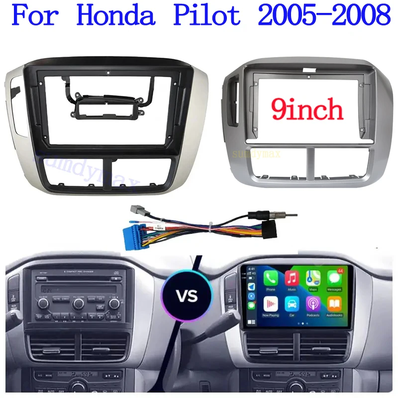 9inch Double 2 Din Car Radio Frame cable wire for Honda Pilot 2005-2008 Fascia Dash Kit DVD Radio Panel Stereo Cover