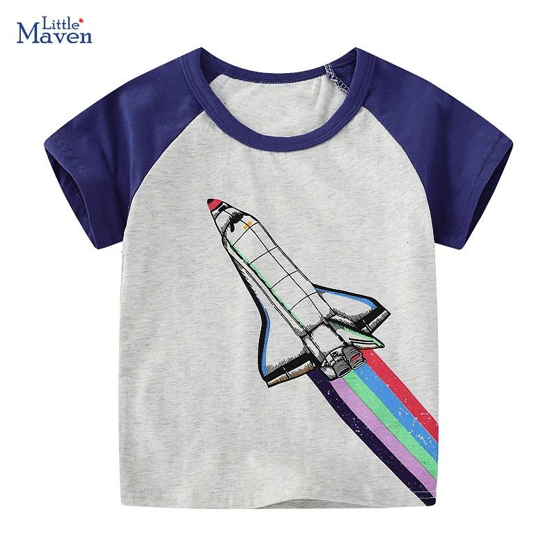 Little Maven Kinderkleidung 2025, Sommer-Kinderkleidung für Babys, Jungen, T-Shirts, Cartoon-Flugzeug, Transpotations, Baumwolle, Tops, T-Shirts