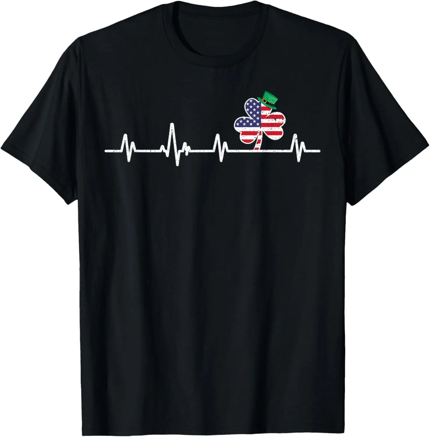 

Irish Pride American Flag Heartbeat Shamrock St Patricks Day T-Shirt