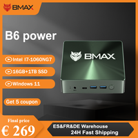 BMAX Mini PC B6 Power Intel Core i7-1060NG7 16GB DDR4 1TB NVMe SSD Windows 11 WIFI6 Bluetooth 5.2 Support 4K Desktop Computer