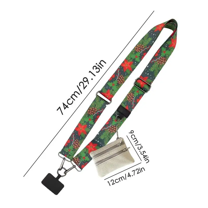 Świąteczny pasek do telefonu Szeroki pasek na ramię z etui na zamek błyskawiczny Solidny zamiennik paska do telefonu z portfelem na koncerty zakupowe