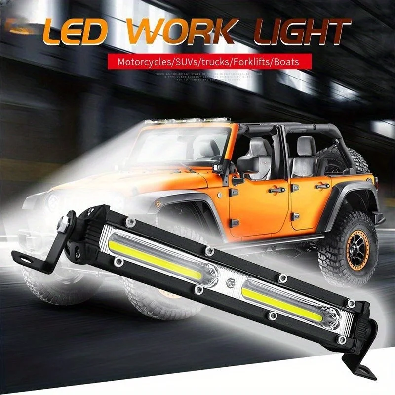 1pc Ultra-thin Single Row LED Long Light White Light 7'' COB Super Bright Daylight Car Work Modified Light
