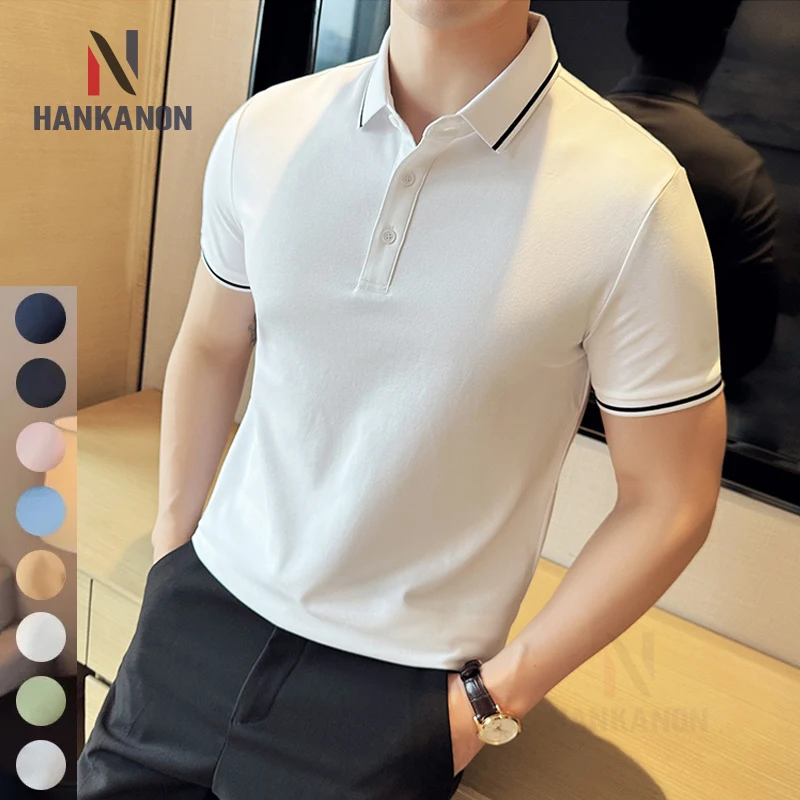 Summer Fashion Neckline Color Matching Polo Shirt Men's Contrast Color Short Sleeve Lapel T-shirt Caramel,Cotton Golf