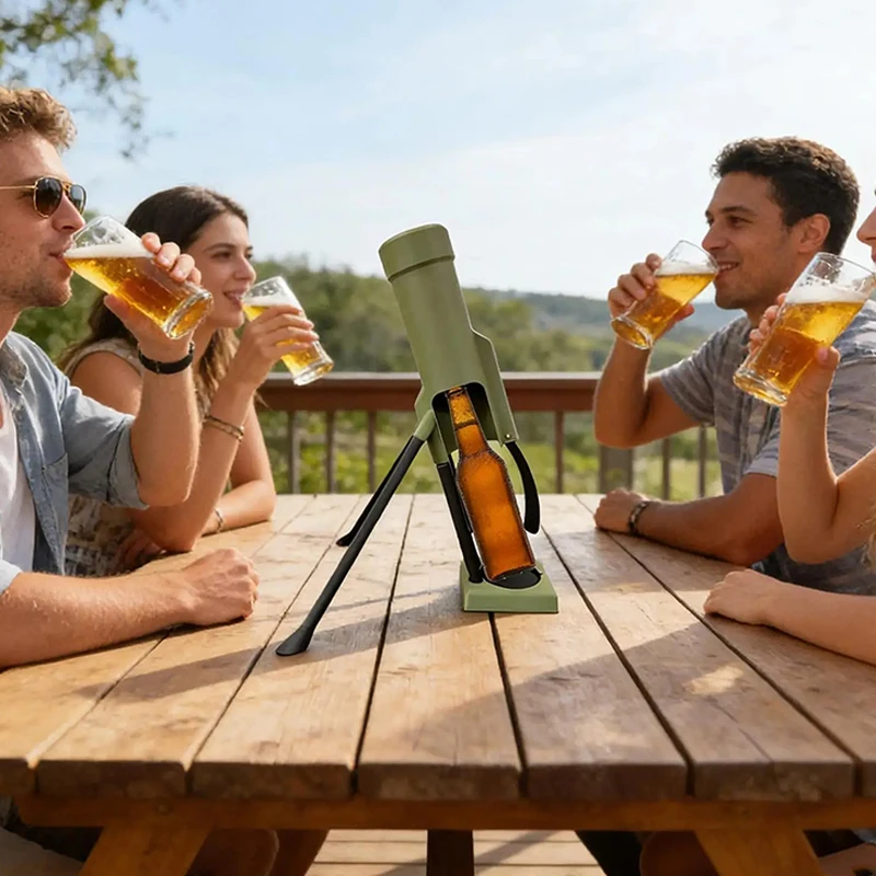 Beer Bottle Mortar Bottle Opener, 51mm Mortar Beer Bottle Opener Heavy-duty Tactical Cap Launcher Hands-free Push Down Opener Me