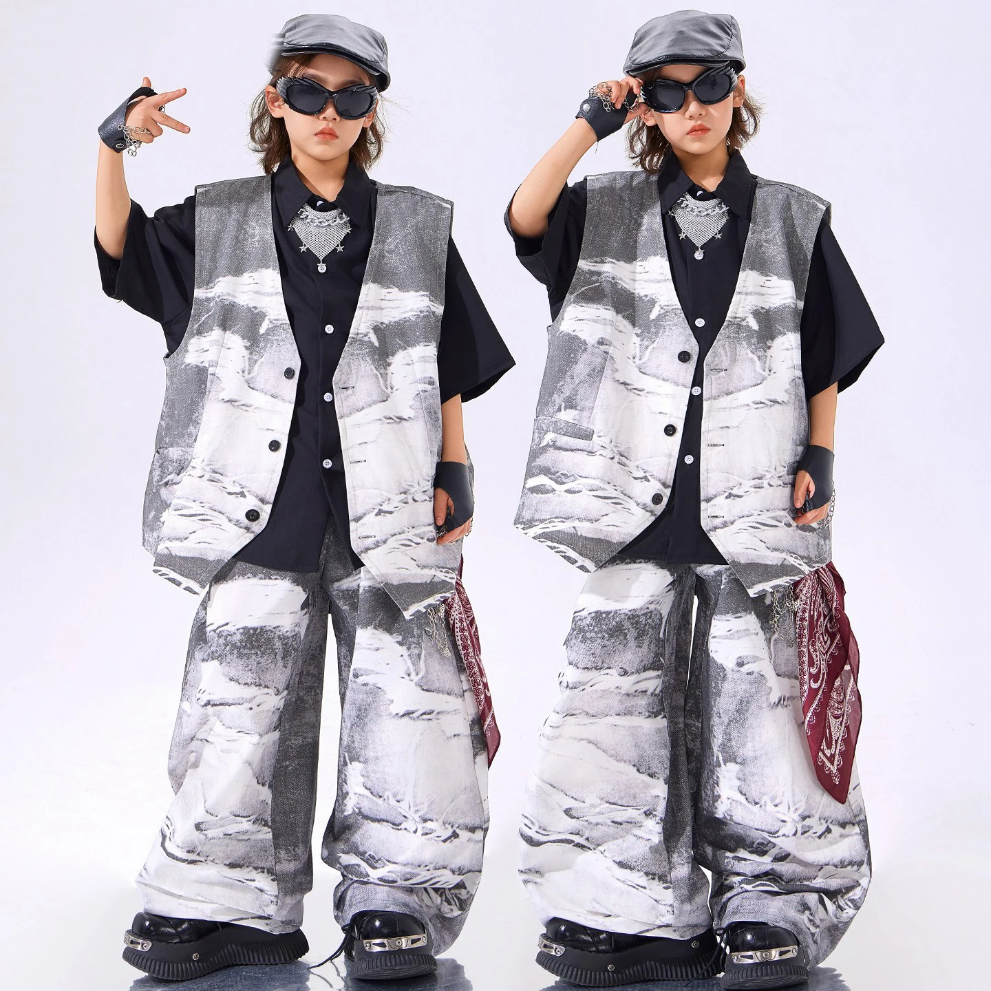 costume-da-ballo-hip-hop-per-ragazzi-2026-gilet-grigio-pantaloni-maniche-corte-abiti-da-street-dance-completo-jazz-per-ragazze-abbigliamento-per-performance-di-batteria-bl18899