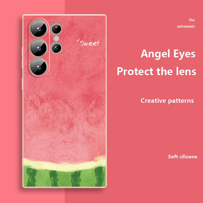 

Роскошный чехол для Samsung Galaxy S24, S23, S22, S21 Plus Pro, ультра силиконовый усовершенствованный защитный чехол для сотового телефона, красный арбуз