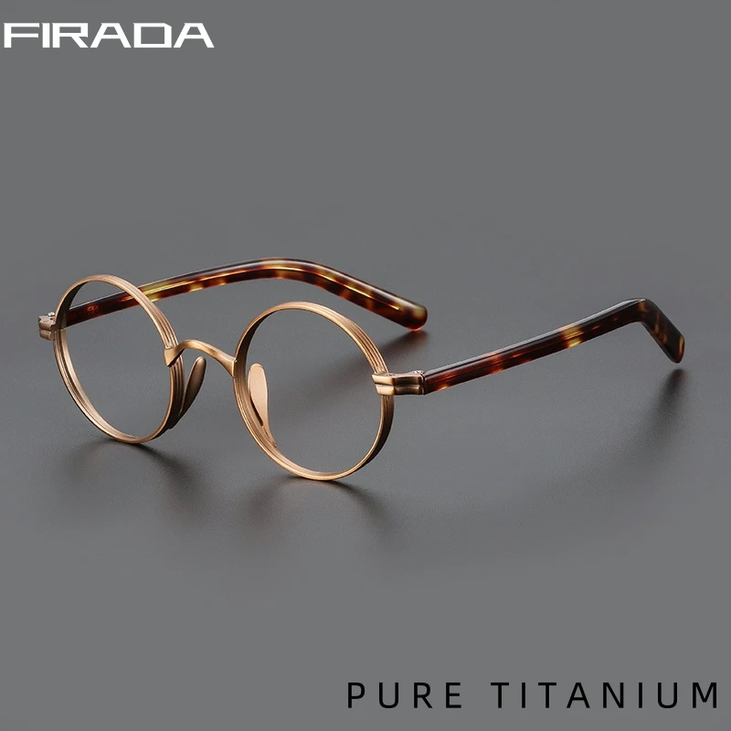 FIRADA nowe mody małe okrągłe okulary Retro okulary z czystego tytanu wygodne oprawki do okularów dla mężczyzn i kobiet ST10881-C