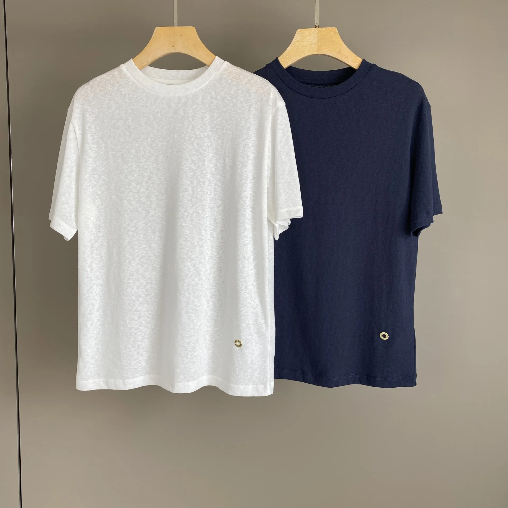 Women's Spring Summer New Cotton Round Neck Solid Color Pullover Short Sleeved T-shirt