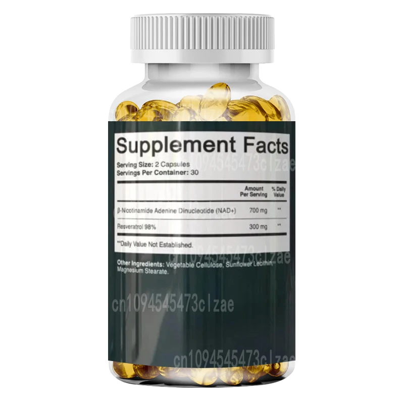 Liposomal NAD+Resveratrol Supplement, 1000mg Per Serving, 60 Capsules - Highly Absorbent, Non GMO