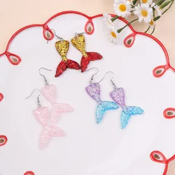 Fashion Gradient Mermaid Tail Dangle Earrings For Women Glass Fish Tail Sequin Pendant DIY Girls Jewelry Acrylic Accessories