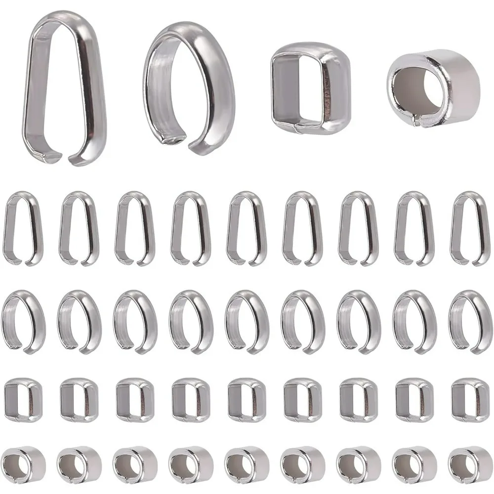 200pcs 4 Styles Stainless Steel Pinch Bail Clasp Snap Clip Bail Hooks Necklace Clasps Closures Square Oval Bead Pendant