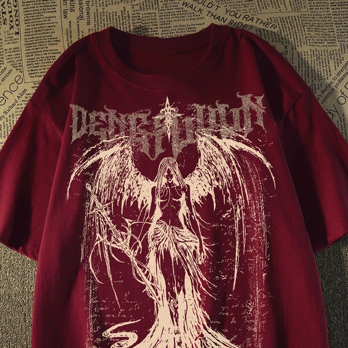 하이 스트리트 캐릭터 Y2K 고딕 프린트 패턴 코튼 반팔 티셔츠 유니섹스 여름 뉴 웨스트 코스트 레트로 트렌드 브랜드