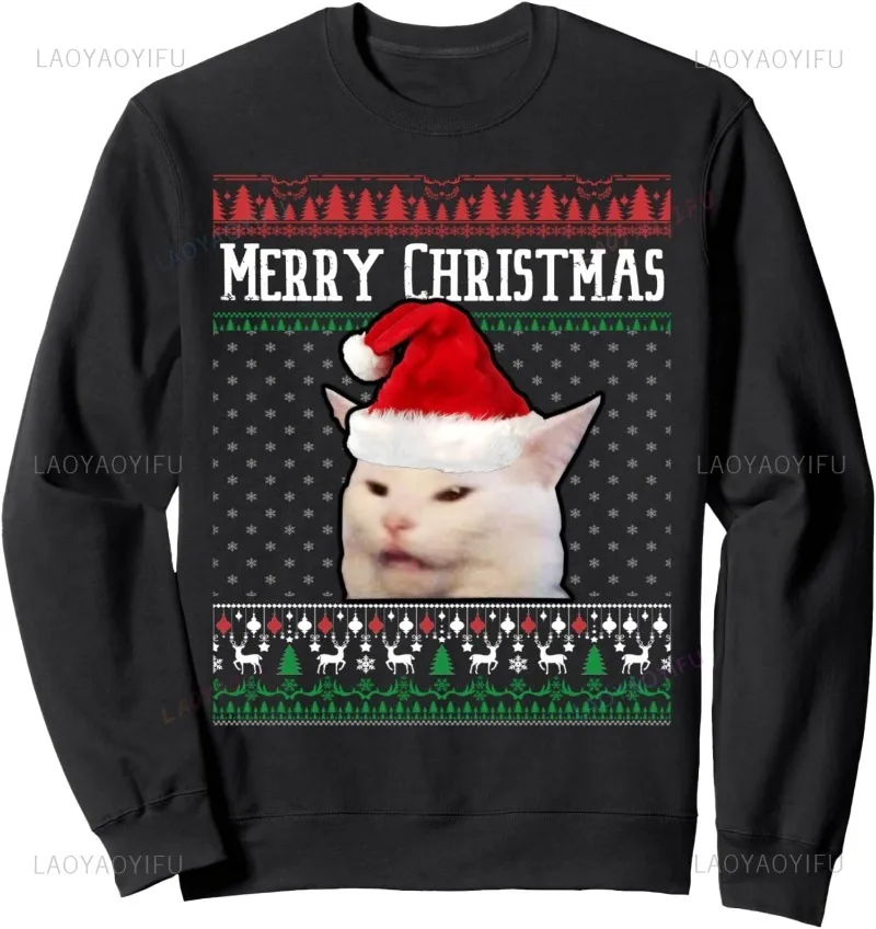 

Unisex Clothing Thermal Shirt CAT Graphic Sweatshirt Cute Cat Ugly Christmas Sweater Meme Sweatshirt Comfortable Winter Hoodie