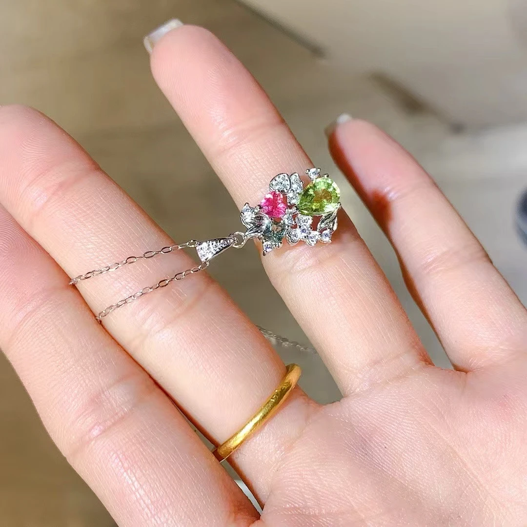 KJJEAXCMY Natural Colorful Peridot Pendant S925 silver , electroplated locking color process, high clarity Full of luster