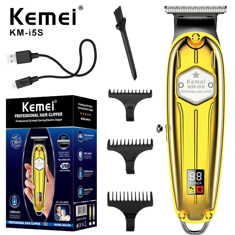 

Kemei All-metal Professional Hair Trimmer for Barber Rechargeable Men Electric Beard Baldheaded Hair Cutting Machine Cordless