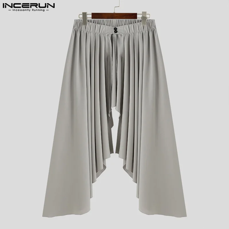 Fashion New Mens Trousers Slit Irregular Hem Design Wide Leg Pantalons Casual Solid Pleated Half Skirts Pants S-5XL INCERUN 2024