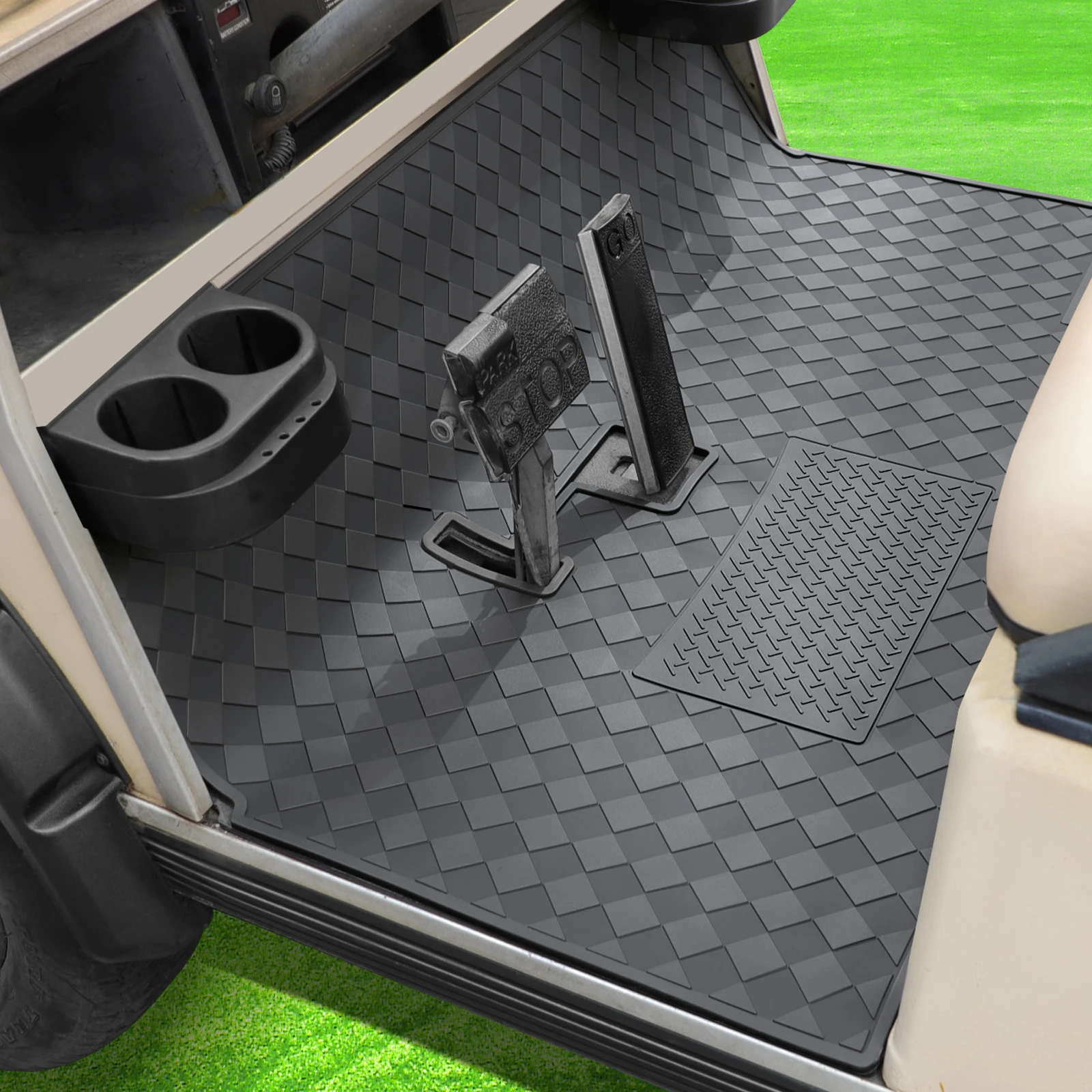 

Roykaw Golf Cart Mat Full Coverage Floor Liner for Club Car DS (1982-2013) & Villager (1982-2018), 8mm Thick Heavy-Duty Mat