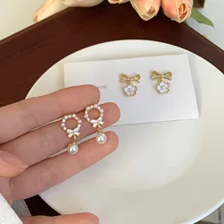 Pearl Simple Bow Clip Earrings No Hole Ear Clips White Floret Clip on Earring Without Piercing Minimalist Earring CEa1203