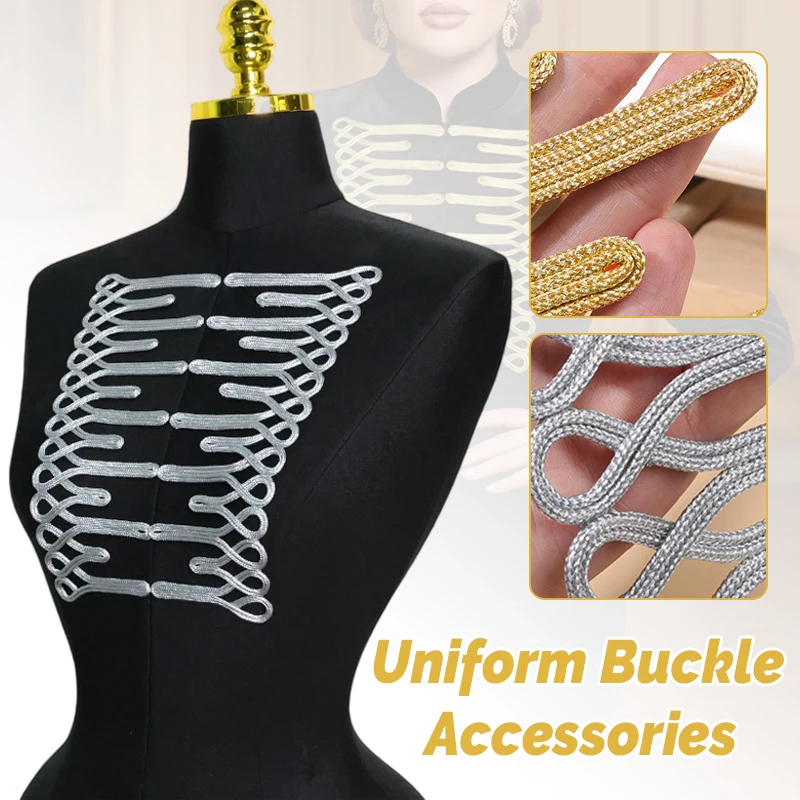 Metallic Gold Fastener Trim Braided Braid Applique For Evening Gown Wedding Coat Vintage Formal Outfit Sewing Accessory