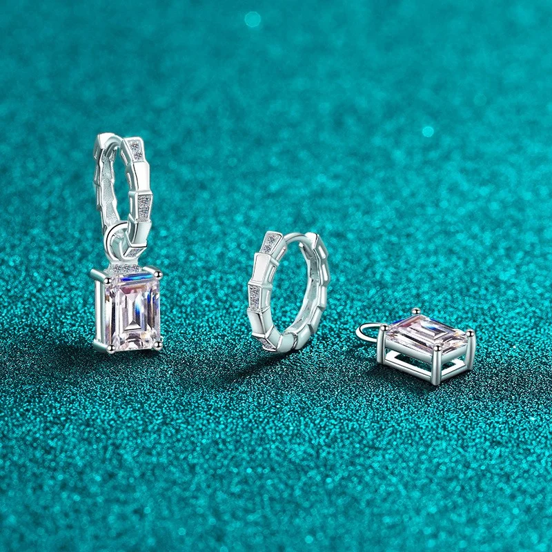 ZFSILVER الموضة العصرية الكلاسيكية 925 الفضة مويسانيتي الأفعى مستطيل القرط ل سحر النساء اكسسوارات مجوهرات هدايا AZ1388-E