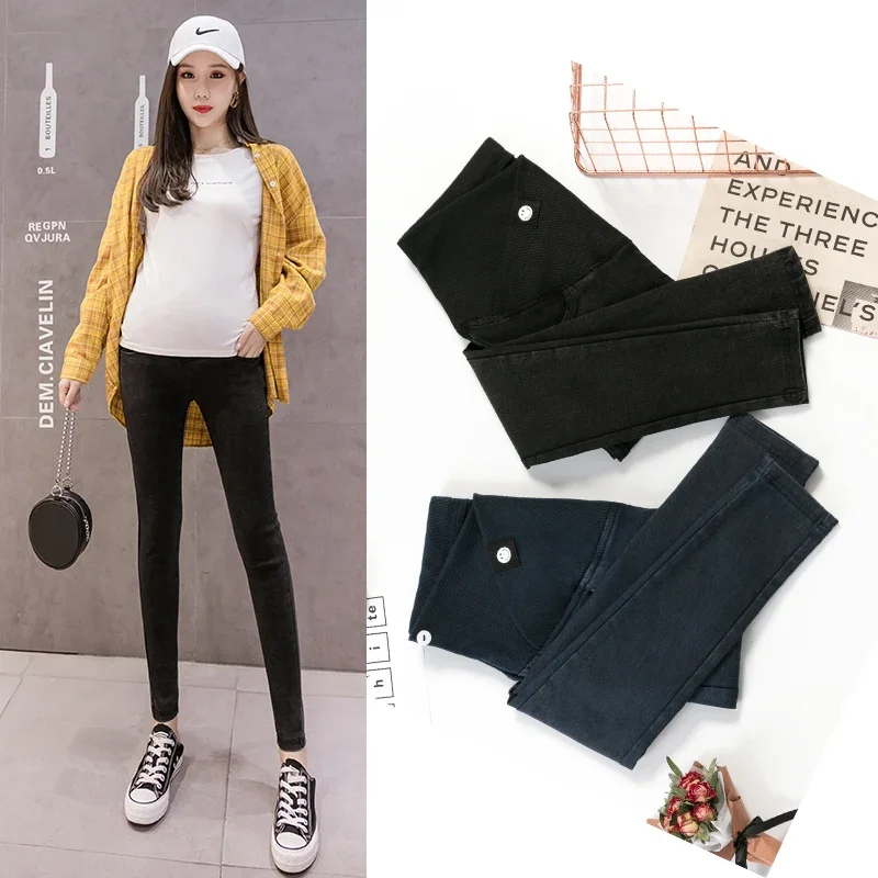 Thấp Nữ Lưng Đồ Quần Áo Dành Cho Phụ Nữ Mang Thai Thun Mỏng Bút Chì Chân Mang Thai Nữ Quần Denim Quần Skinny