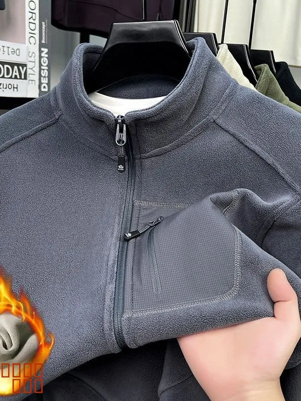 

Утепленный флисовый кардиган-куртка для мужчин: теплый, с воротником-стойкой, осенне-зимняя верхняя одежда, повседневный стиль, приталенный крой, длинный рукав