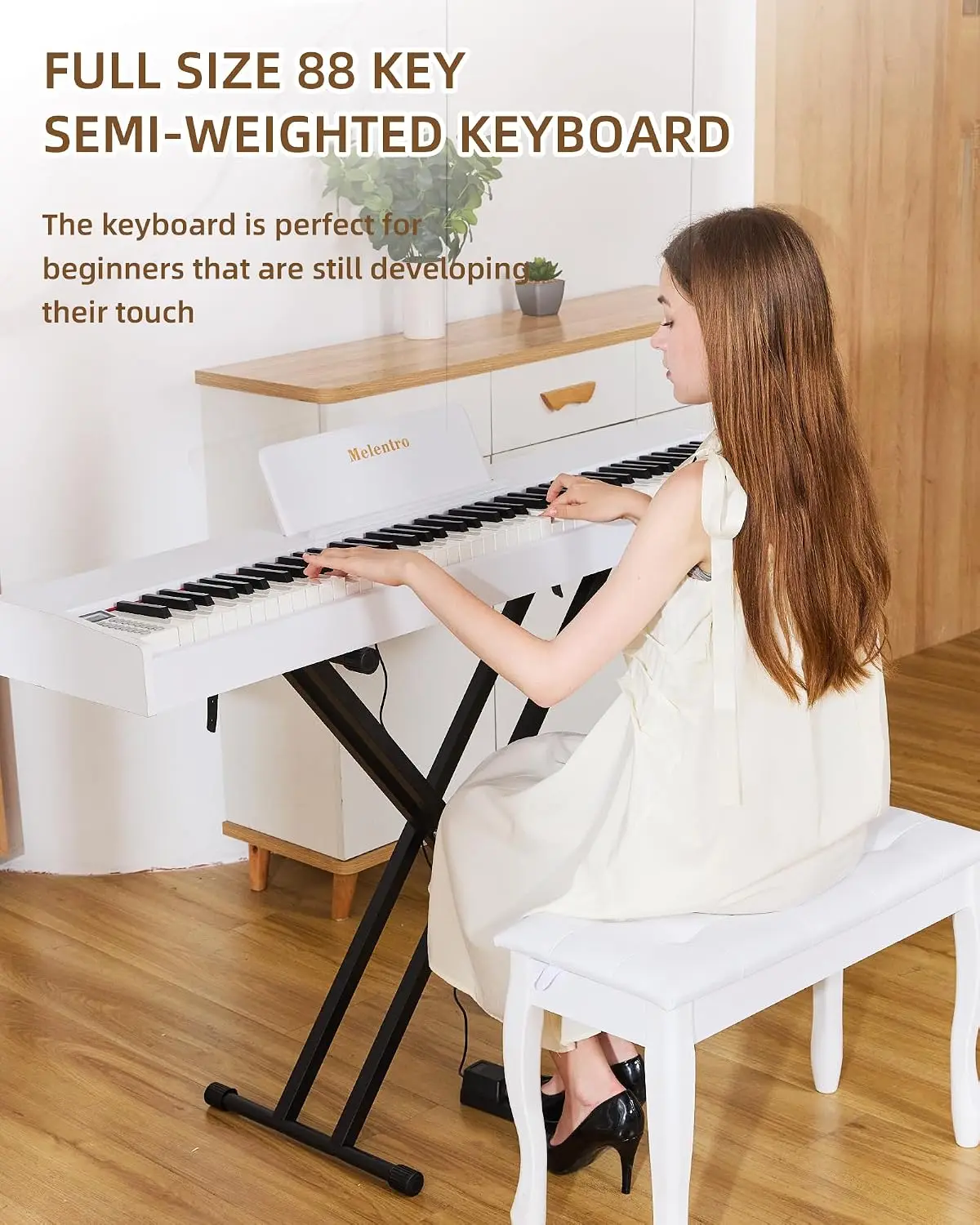 88-Key Digital Piano with Semi-Weighted Keyboard, Ideal for Beginner Players
