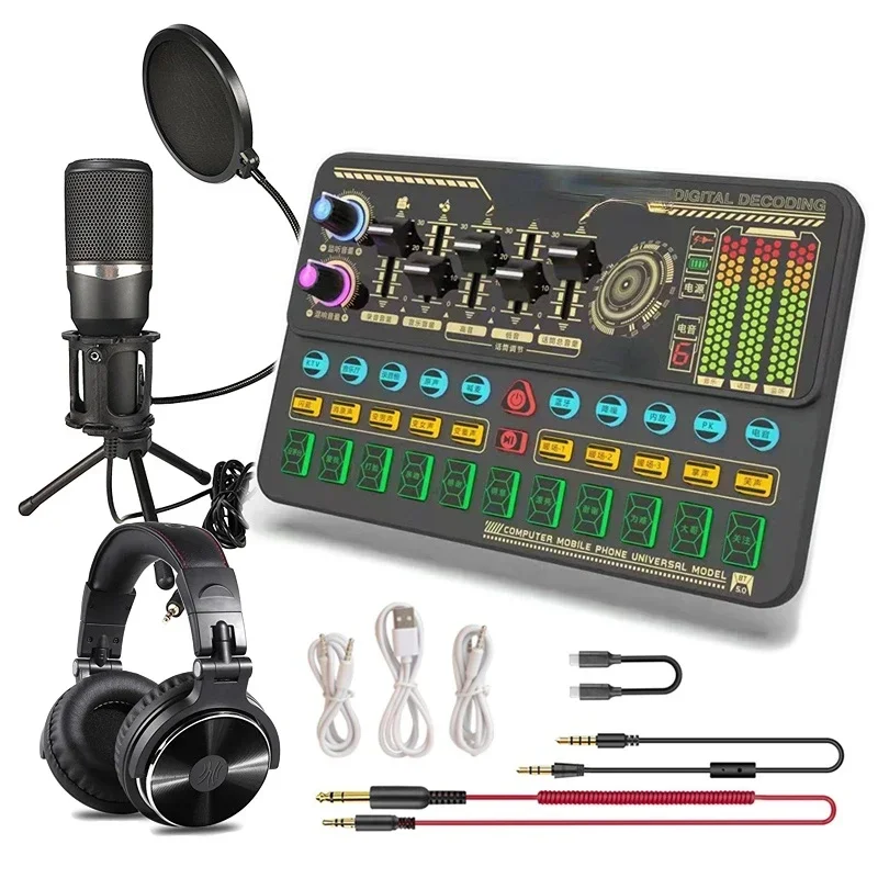 Desktop Setup Sound Card K500 Audio Card with Effects Podcast Condenser Microphone Recording Full Kit Streaming Studio