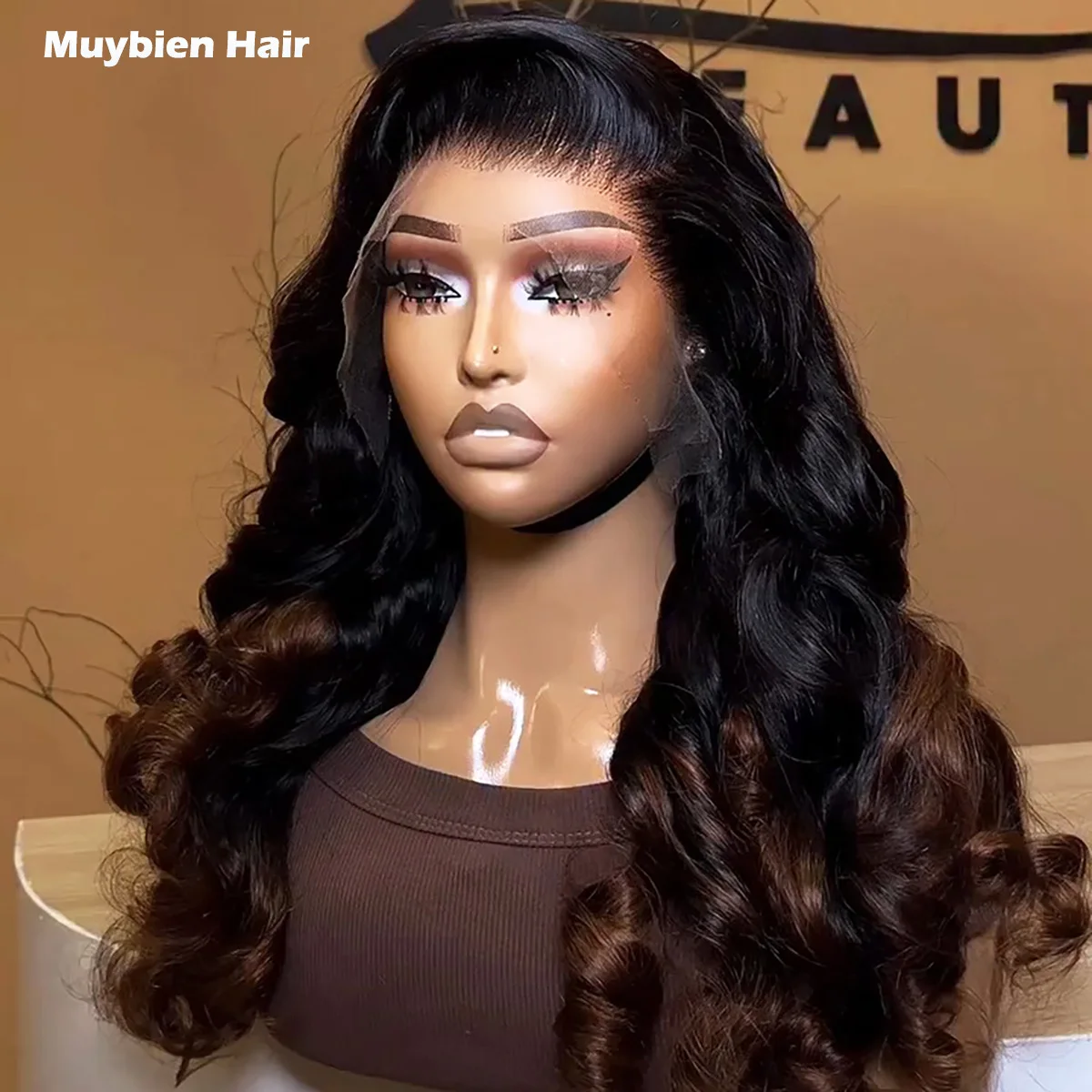 

450 Density Glueless Wig Human Hair 13x6 HD Lace Front Loosr Bouncy Curly Wig for Woman Ombre Brown Bouncy Curls Lace Front Wigs