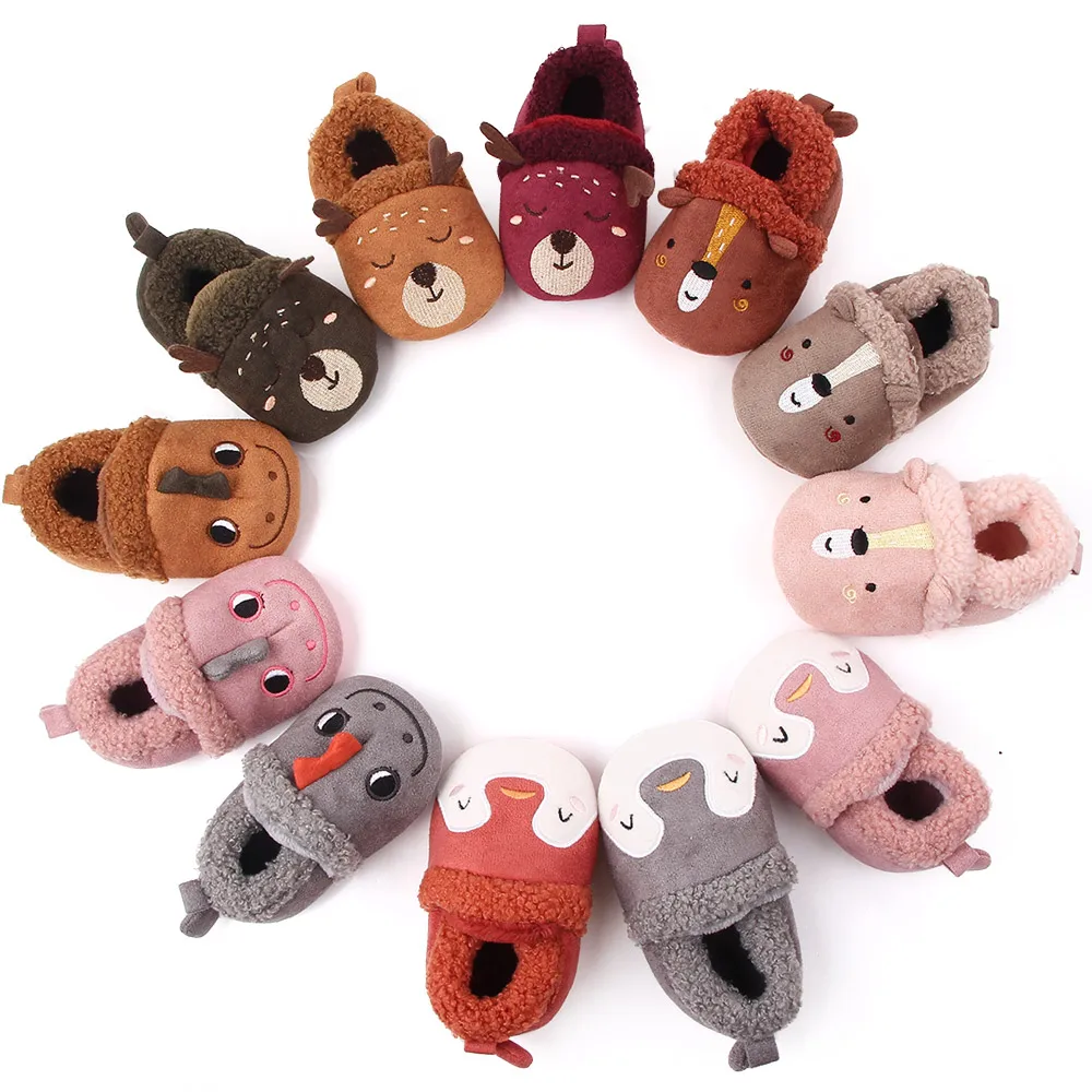 Baby Animal Shoes Winter Warm Lining Inside Cute Bear Deer Baby Likes 0-12 Months Boys and Girls Soft Cotton Anti-slip Sole 2023