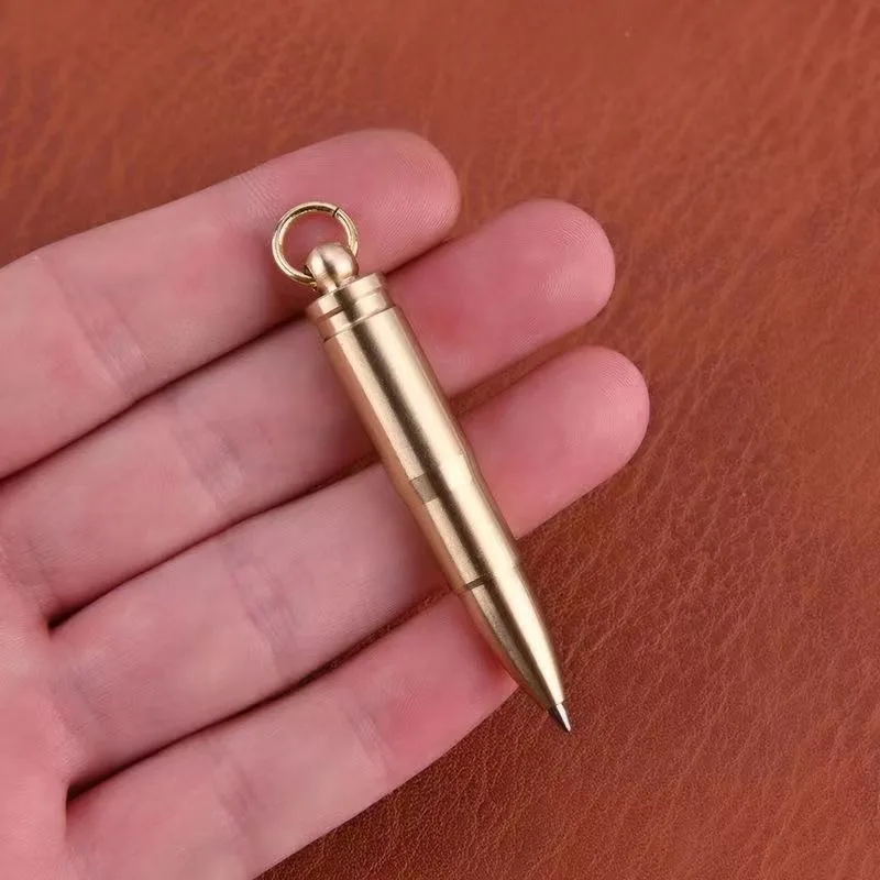 Mini Brass Bullet Pen Retro Signature Pen Carry-on Keychain Gift Students Party Creative Portable Ballpoint Pen Outdoor New Tool